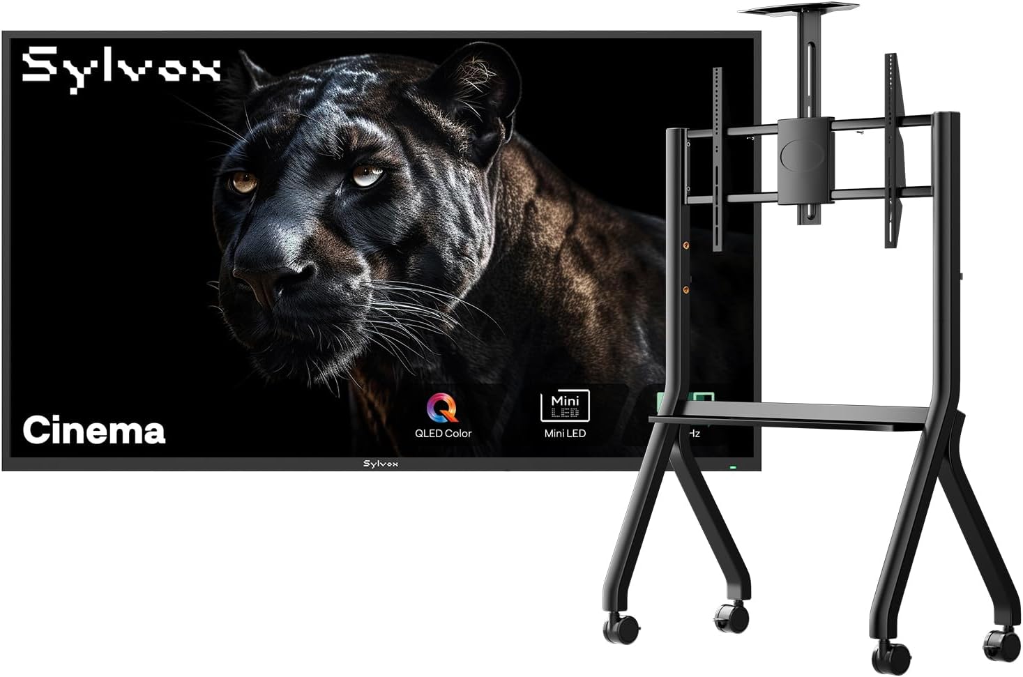 SYLVOX 55 inch Outdoor Mini-LED QLED TV with Rolling Stand, 4K UHD, 2000 Nits Full Sun, Anti-Glare Screen, 120Hz, IP56 Waterproof, Dual 30W Dolby Atmos Speaks (Cinema/2025)