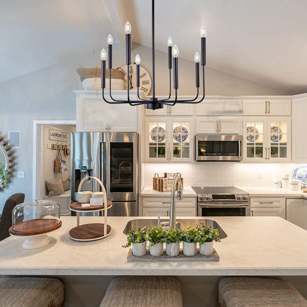 Wellmet Matte Black Farmhouse Chandeliers, 8Light Classic Candle