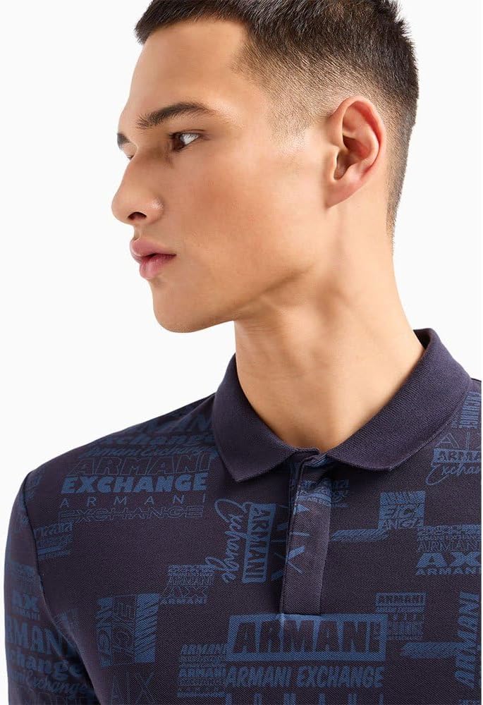 Armani Exchange Men's Regular Fit Printed All Over Logo Pique Polo