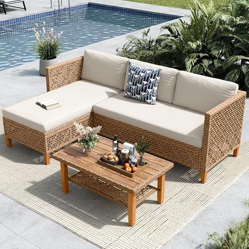 MFSTUDIO L Shaped Outdoor Couch Set, Wicker Patio Furniture Set,