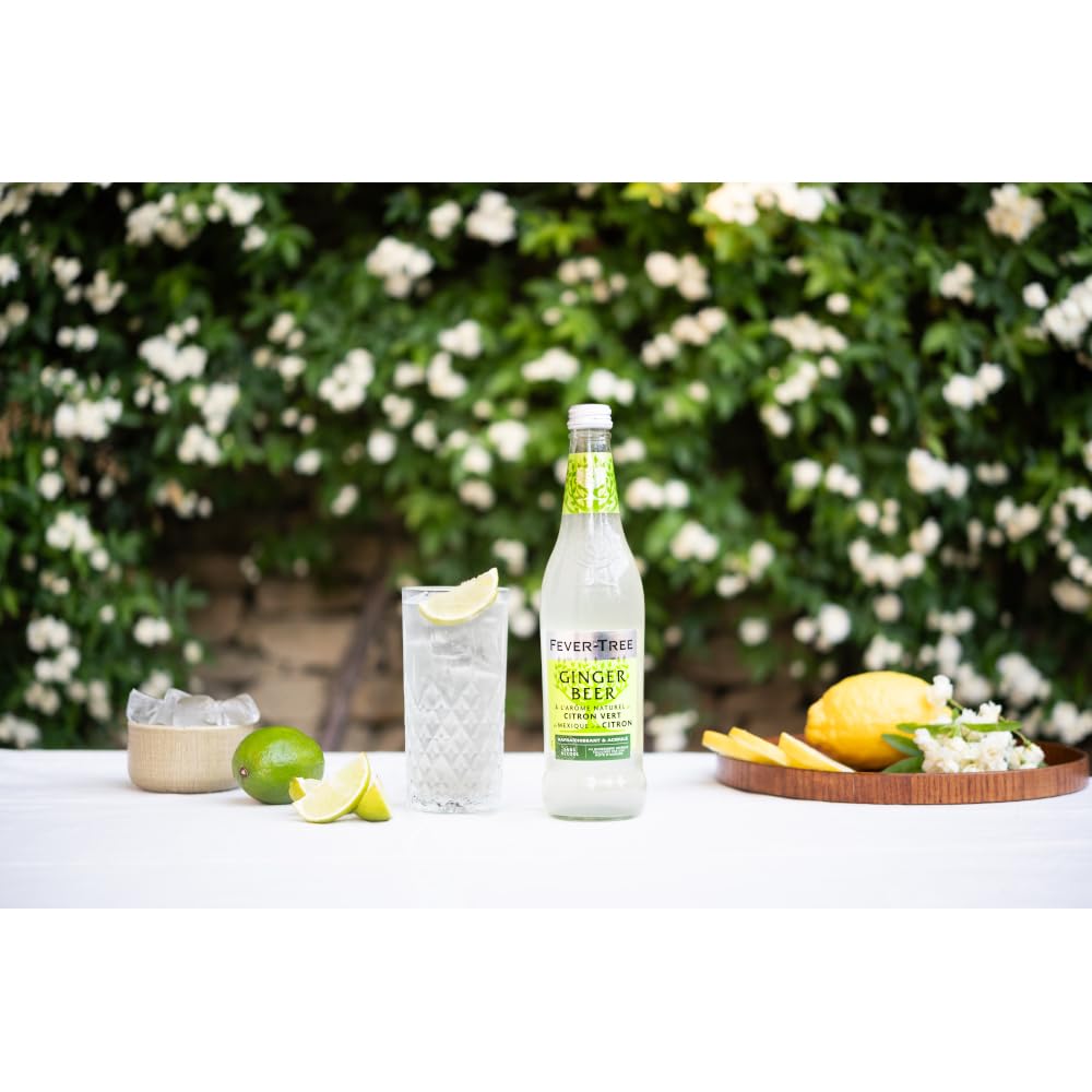 FEVER-TREE - 8 Bouteilles de 500 ml de GINGER BEER LIME- Boisson gazéifiée non alcoolisée aromatisée au gingembre, citron et citron vert- Pour des cocktails d'exception