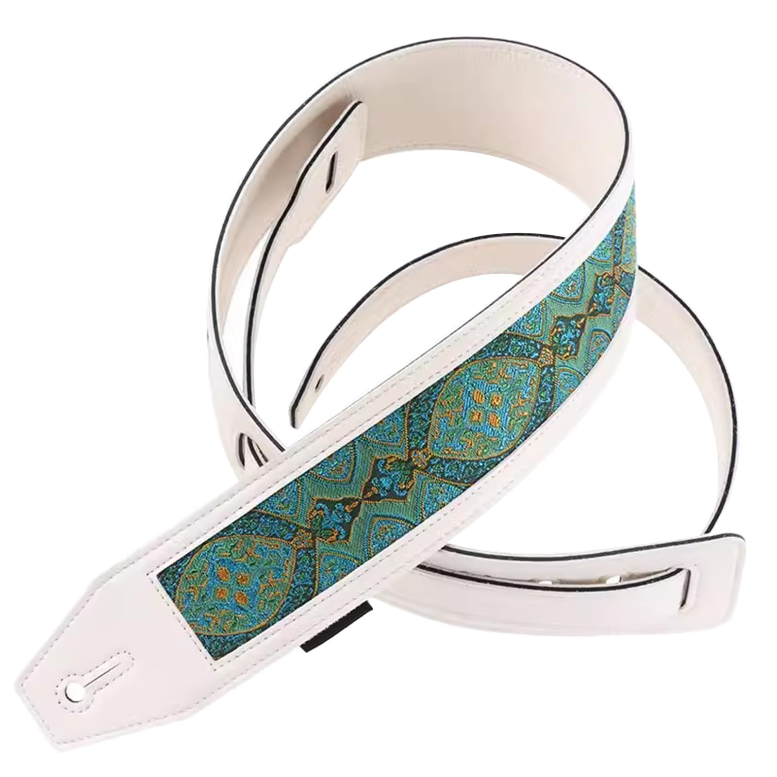 Tracolla per Chitarra Tracolla Regolabile con Ricamo Jacquard con estremità in Pelle per Basso, Chitarra Acustica, elettrica(Multi-Colored 7)