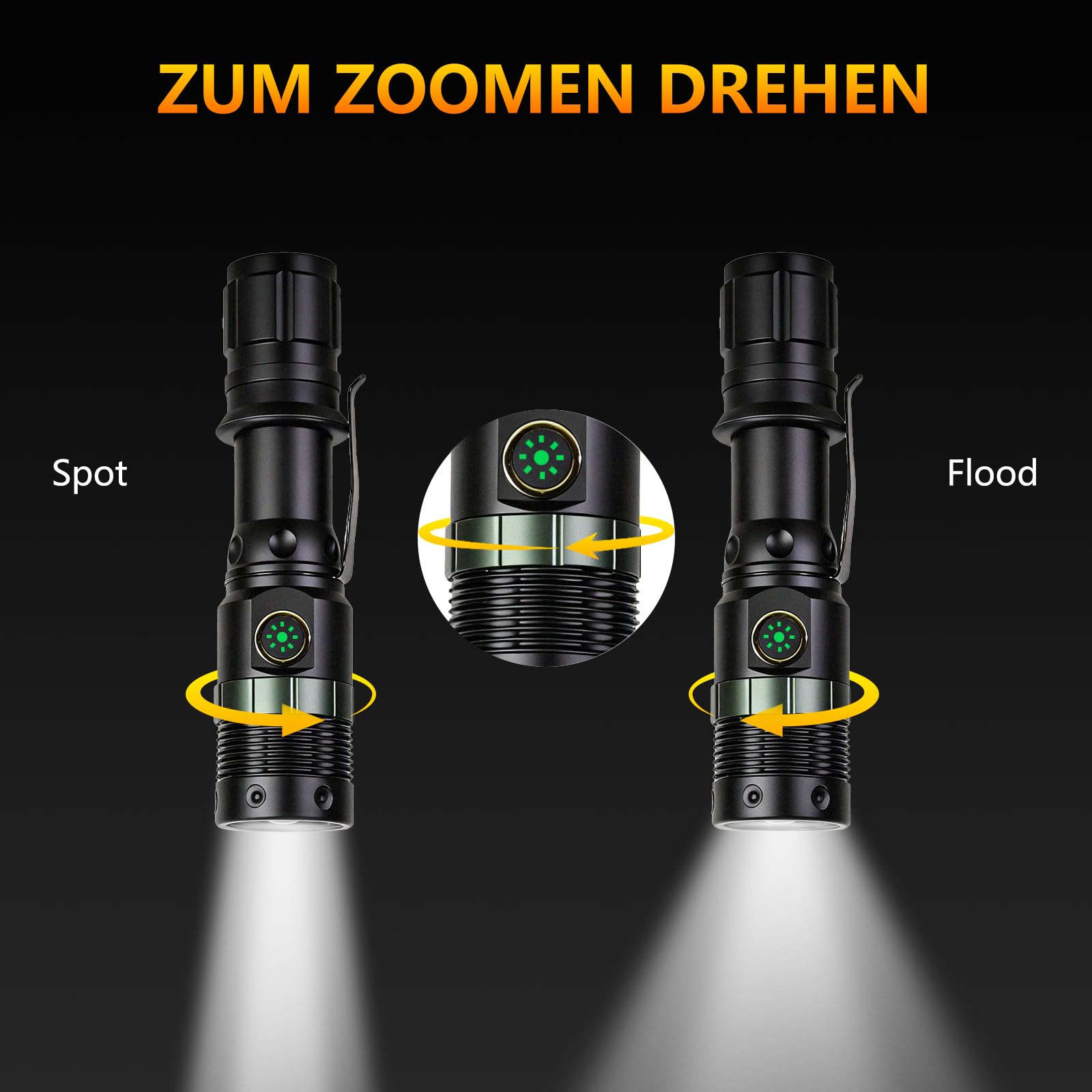 UltraFire Wiederaufladbare Verkehrsstab LED Taschenlampe, 500 Lumen Zoomable Signalstab Safety Taschenlampe, 3 Modi, USB-C, für Verkehrskontrolle, Flughafen, Camping, Notfall, UF-303X (2 Pack)