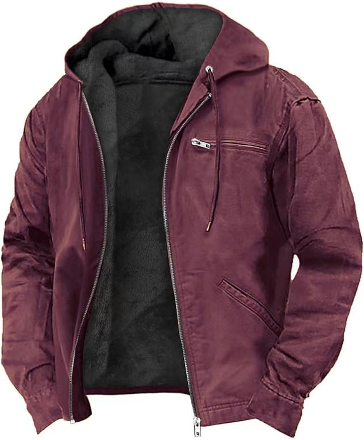 Lininco Mens Jackets, Hooded Zipped Up Fleece Lined Jacket Waterproof Insulated Fall Winter Casual Coat with Pocket Thickened(Army GreenBurgundy_4X-Large)