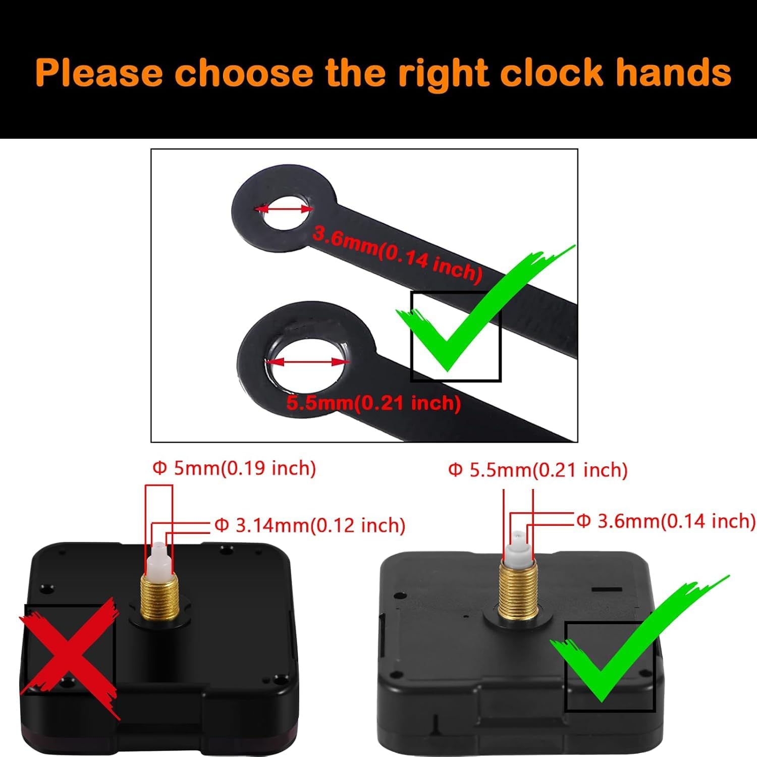 DEEWISH Clock Mechanism Replacement Battery Operated Silent Quartz Clock Movement – 33/64 Inch Total Shaft Length, Wall Clock Parts for DIY Repair, Snap-in Design No Bushing Needed (13mm, No Hands)