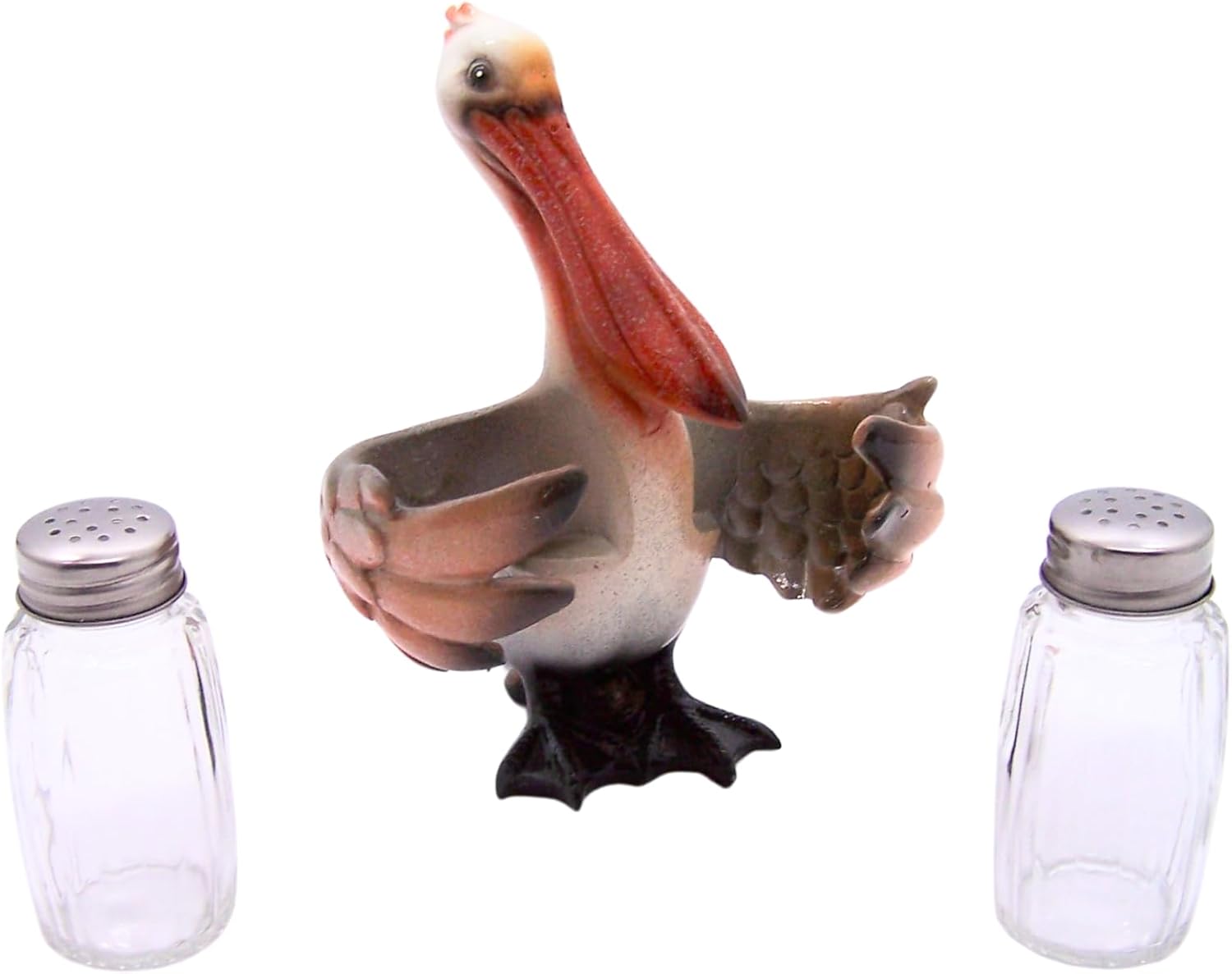 3-Piece Pelican Salt & Pepper Shaker Holder, Nautical Kitchen Accessory, 6.25 Inches