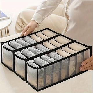 3Pcs Socks Drawer Organizer Dividers,33 Cell Foldable Mesh Clothing Organizer Box for Socks Underwear (Black)