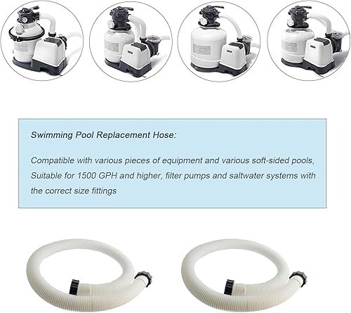 Miniatura 3 de 2 mangueras de piscina accesorios de 1.5 pulgadas para piscina sobre el suelo, manguera de repuesto de 59 pulgadas de largo, manguera de filtro de