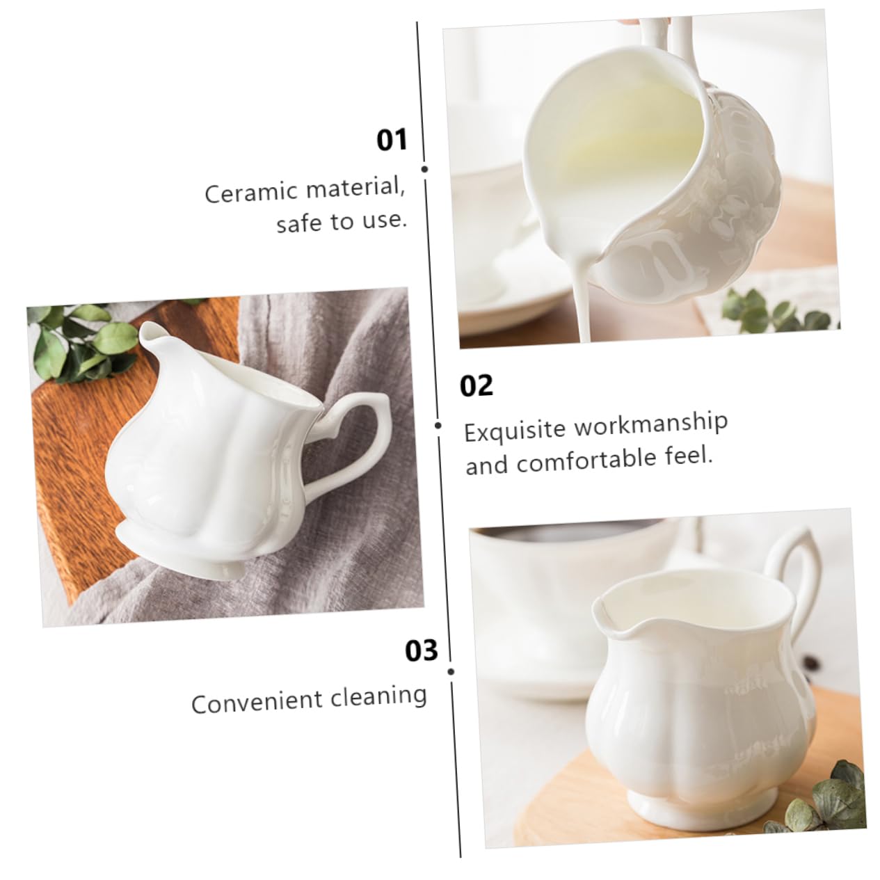 KICHOUSE Porcelain Milk Can Cup Set 230ml Cup Elegant Creamer for Coffee Tea Juice Home Restaurant