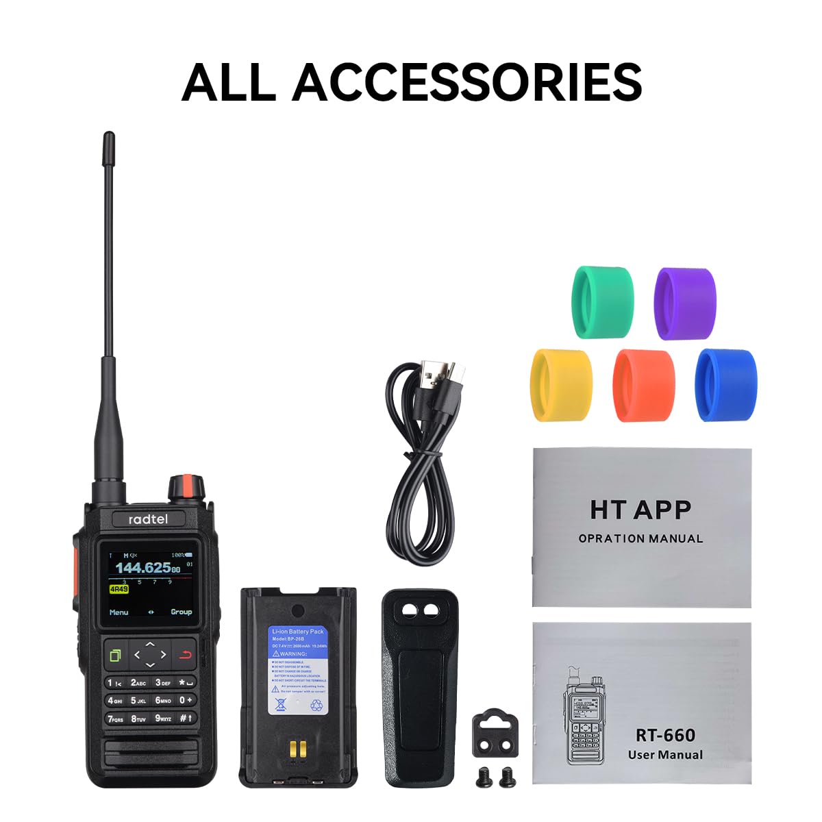 Radio bidireccional Radtel RT-660 IP67 con GPS, Bluetooth, Banda Dual VHF/UHF, APRS, SATCOM, Kiss, TNC, SMS, escáner de tráfico aéreo, alertas meteorológicas NOAA y batería Recargable USB-C