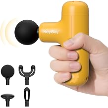 HEYCHY Super Mini Massage Gun Deep Tissue, Handheld Muscle Massager with 4 Heads, Percussion Travel Size Massager Gun FSA Eligible for Men Women Back Relief, Quiet for Home, Gym, Office, HSA, Yellow