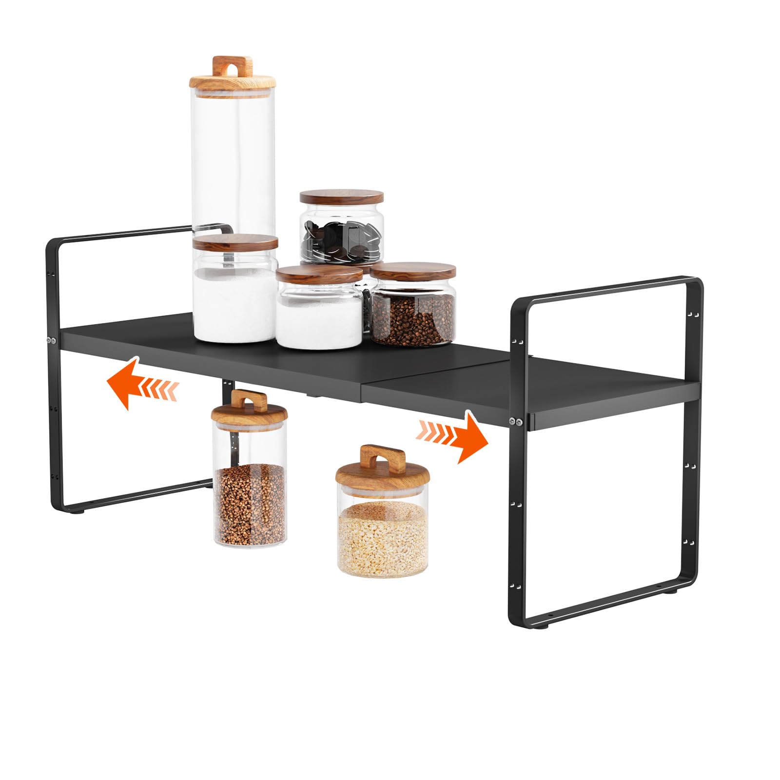 DPZM 16.5-27’’L Expandable Cabinet Countertop Shelf Organizer, Stackable Metal Shelves, Kitchen Organizers and Storage, Black Storage Spice Rack for
