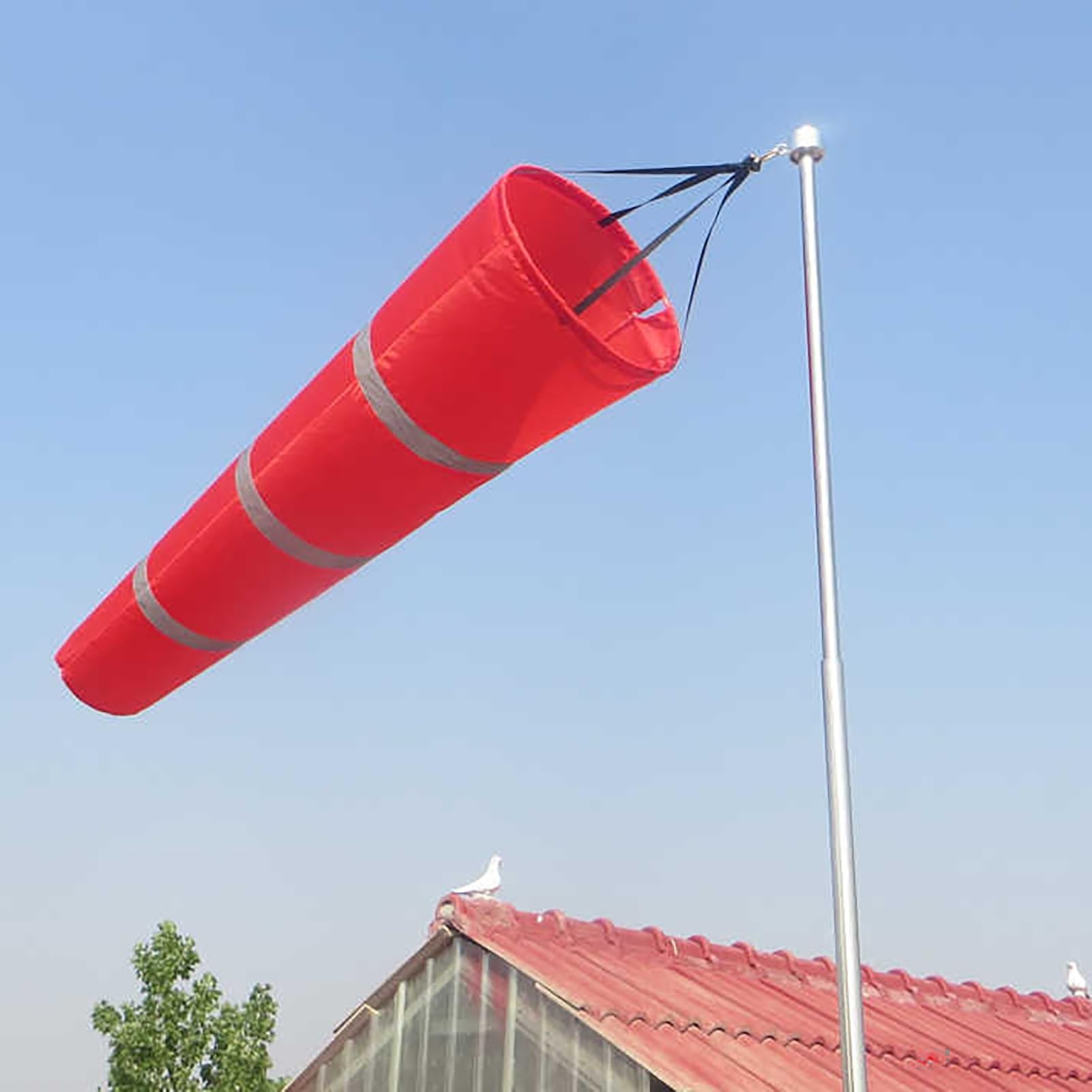 XCSCUK Complete Outdoor Windsock Kit with Pole - Reflective Aviation Wind Sock, Oxford Fabric Wind Direction Indicator,for Accurate Wind Measurement (Red L)