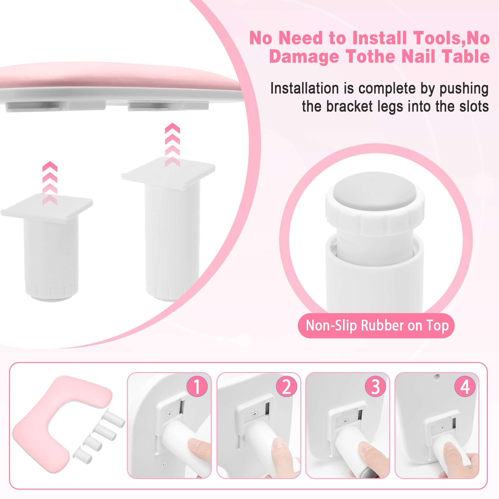 Bracciolo a forma di U per manicure e nail art, con regolazione in altezza, antiscivolo, in pelle PU, per manicure e nail art (rosa)