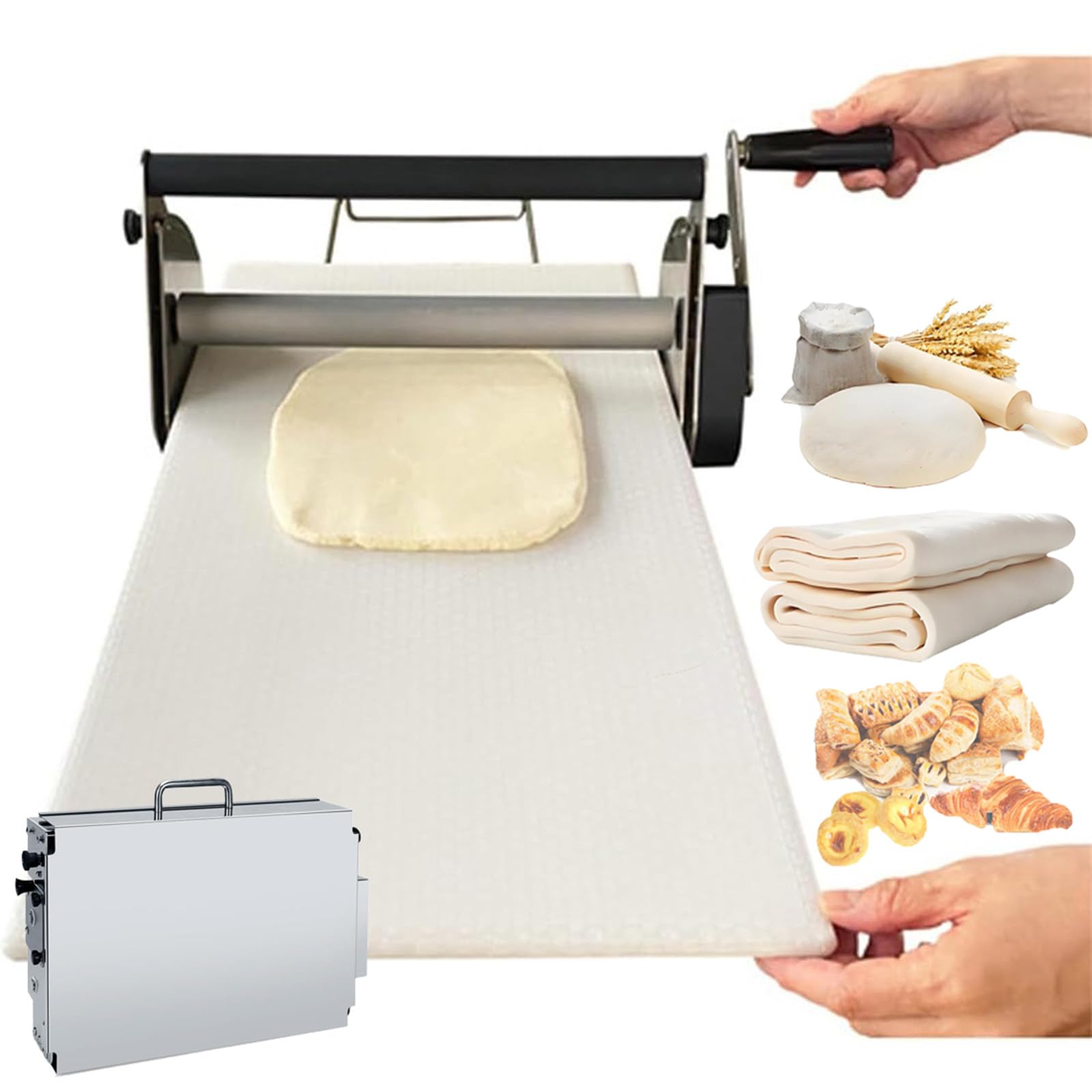 Sfogliatrice pieghevole manuale, rullo per pasticceria in acciaio inox, spessore regolabile 0-17,5 mm/0-27 mm, macchina per impastare pieghevole per pizza, cornetti, pasticceria