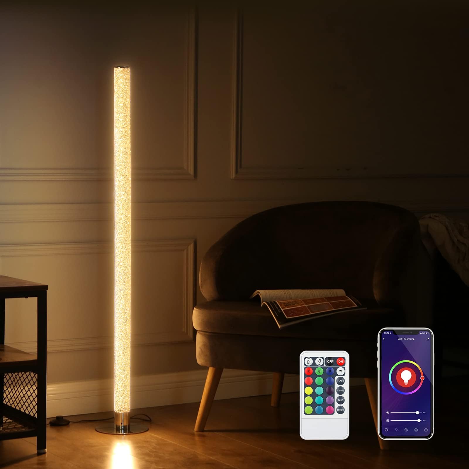 EDISHINE LED Corner Floor Lamp with Remote, Modern Dimmable Standing Tall Lamp Work with Alexa, Google Home, WiFi Smart RGB Color Changing Bright Light for Living Room, Bedroom, Office, Max 2688LM