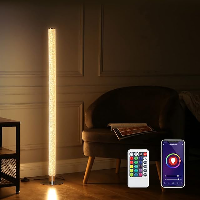 EDISHINE LED Corner Floor Lamp with Remote, Modern Dimmable Standing Tall Lamp Work with Alexa, Google Home, WiFi Smart RGB Color Changing Bright Light for Living Room, Bedroom, Office, Max 2688LM