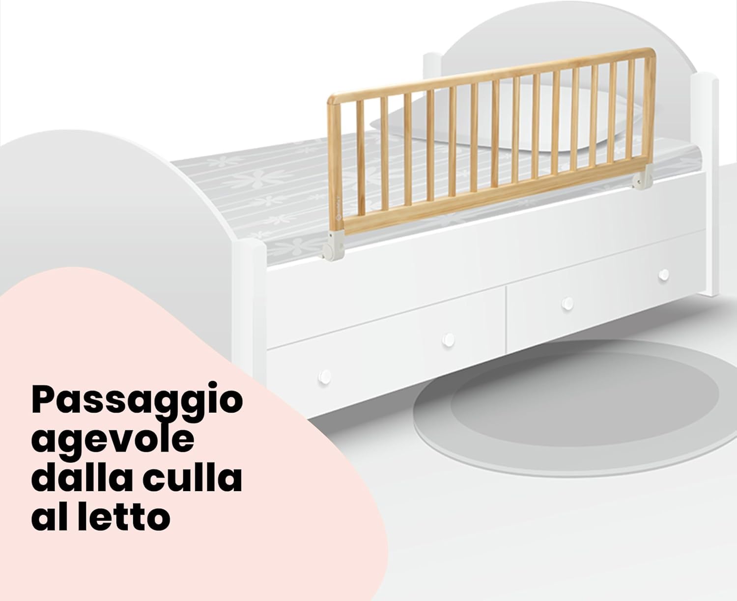 Safety 1st Barriera Letto Legno 110 cm, Sponda 18 Mesi - 5 Anni, Sbarra Letto Bambini, Paracolpi Anti Caduta in Legno Certificato FSC, Facile da Piegare e Conservare, Natural Wood