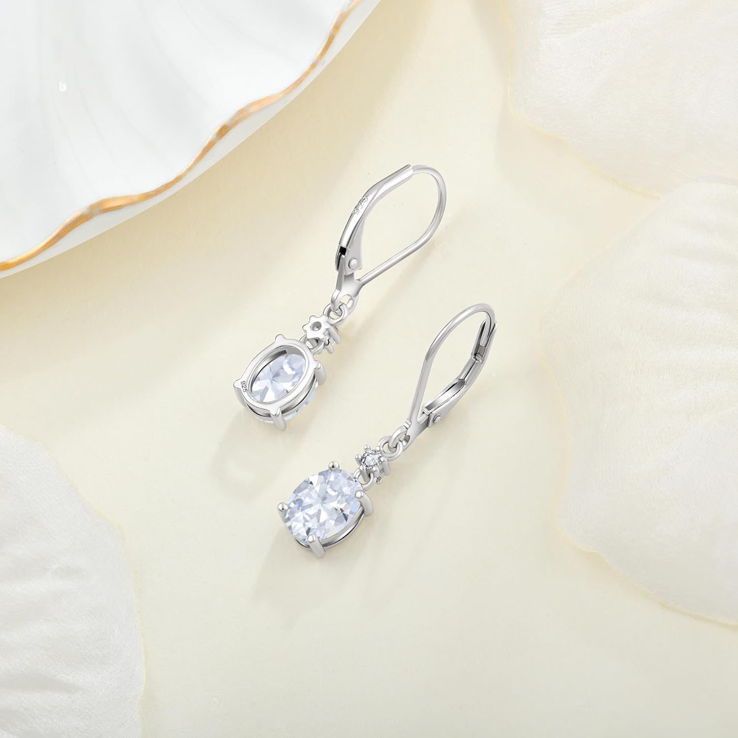 Oval Dangle Drop Earrings,925 Sterling Silver Leverback 5A Cubic Zirconia Earrings with Birthstone for Her Birthday Christamas - Image 6