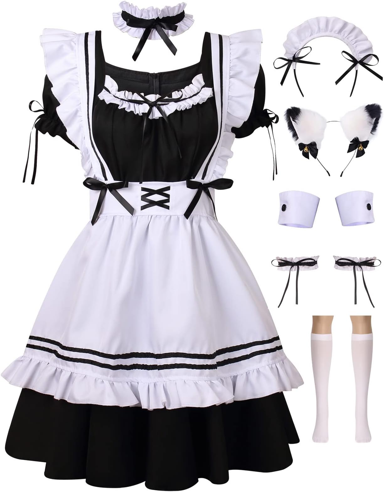 Women's Anime Cosplay French Apron Maid Fancy Dress Costume
