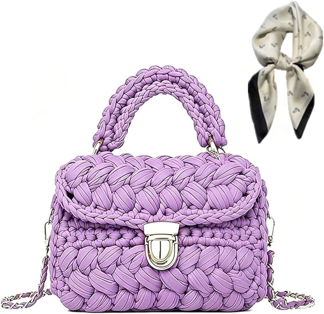 Signature Handwoven Crochet Bag,Handmade Chunky Knit Crochet Tote Bag,Chunky Yarn Knit Tote Purse Crossbody Bags