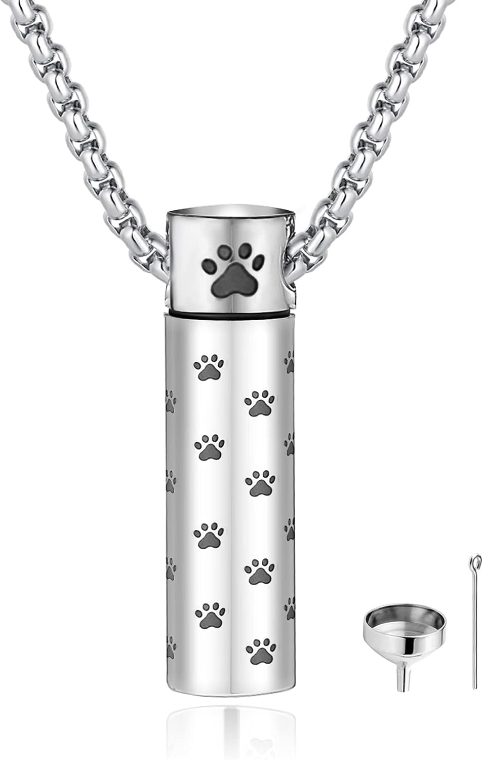 MOROTOLE Dog Urn Necklaces For Ashes Paw Print Ashes Urn Pendant Necklace Cylinder Cremation Necklace For Pet Ashes Urn Necklace For Puppy Pet Memorial Keepsake Jewelry