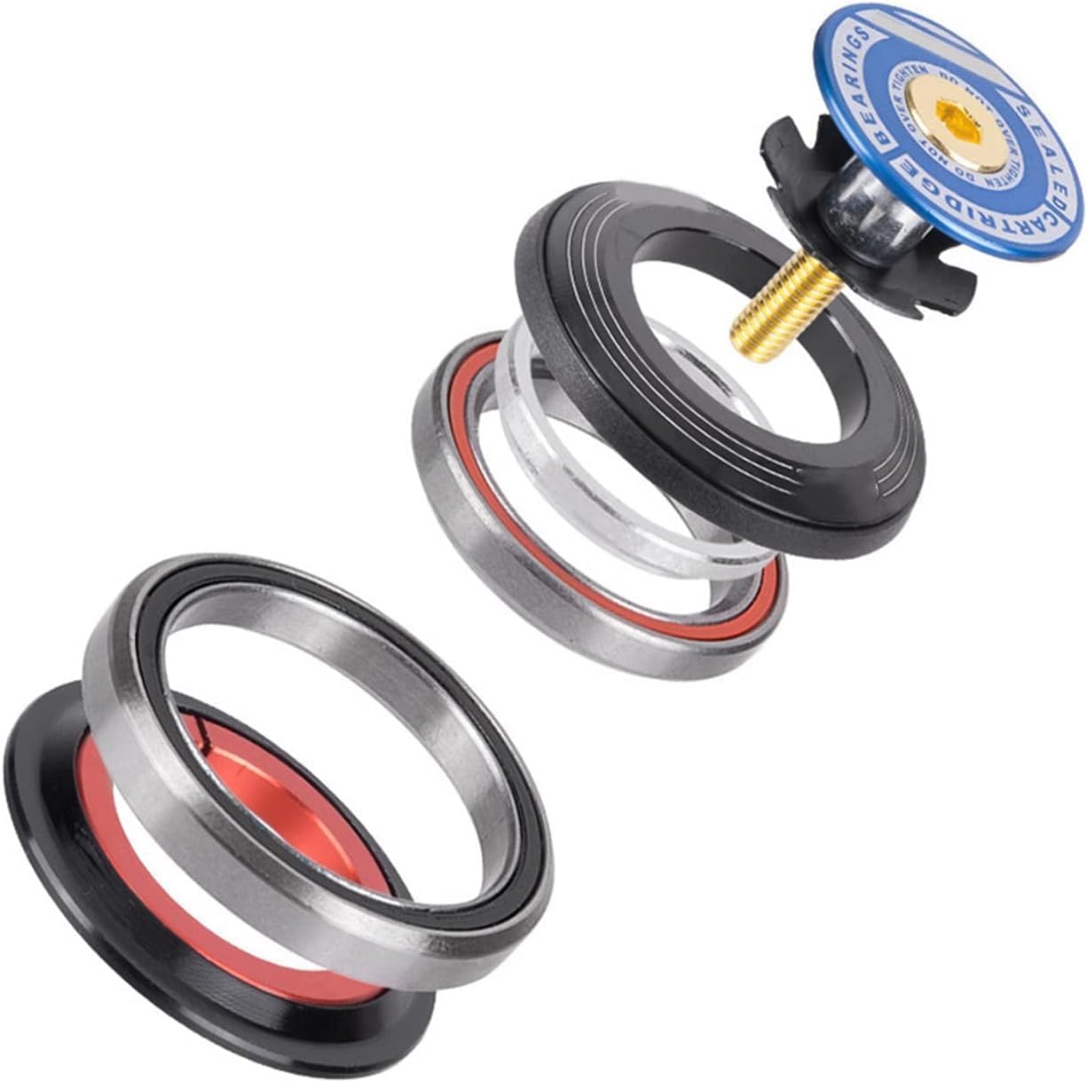 Bicycle Headset Bike Front Fork Headset Tapered Tube 42 52MM, Mountain Bike Headset for 1-1/2in Standard Spine Fork, 1-1/8in Standard Straight Tube Front Fork, Aluminium Alloy