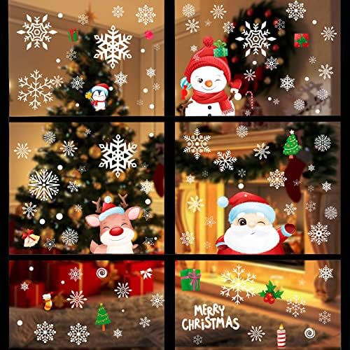 Christmas Window Stickers Reusable, 222 PCS Double Sided Christmas Window Decorations Static PVC Snowflake Window Stickers for Xmas Decorations, Window, Door, Glass