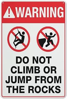 Vintage Metal Tin Sign Warning Do Not Climb Or Jump From The Rocks Funny Vintage Tin Signs 8"x12", Wall Art Decor Iron Poster For Home Farmhouse Bar Cafe Yard, Rock Climb Ban Marker