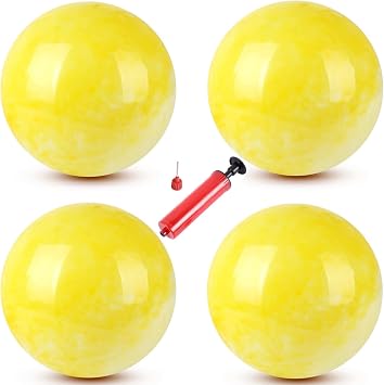 4pcs Marble Bounce Bounce Ball & 1 Hand Pump 9" Bouncy Game Ball Inflatable Sensory Ball Kickball Toy Ball Pet School Playground Ball Fun Indoor/Outdoor Play Ball Yellow