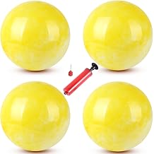 4pcs Marble Bounce Bounce Ball & 1 Hand Pump 9" Bouncy Game Ball Inflatable Sensory Ball Kickball Toy Ball Pet School Playground Ball Fun Indoor/Outdoor Play Ball Yellow