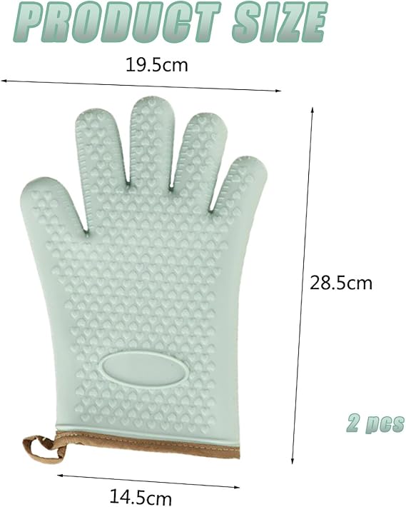 Green Silicone Oven Gloves,2 Pcs Silicone Oven Mitts Oven Glove Heat Resistant Soft Lining Oven Mits Cooking Mitt with Non-Slip Waterproof for Cooking Baking Kitchen Mittens