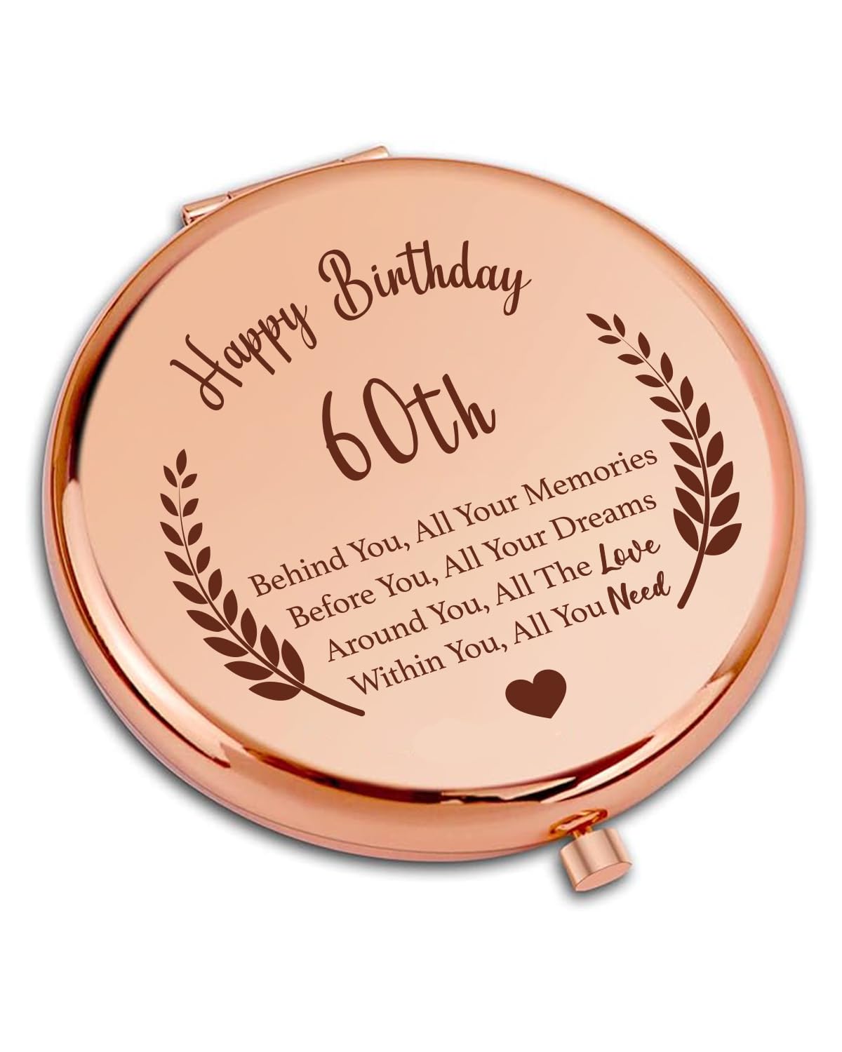 Sylona Women's 60Th Birthday Gifts For – Engraved Rose Gold Compact Mirror, Thoughtful Presents For Her, Perfect Travel Makeup Mirror For Her