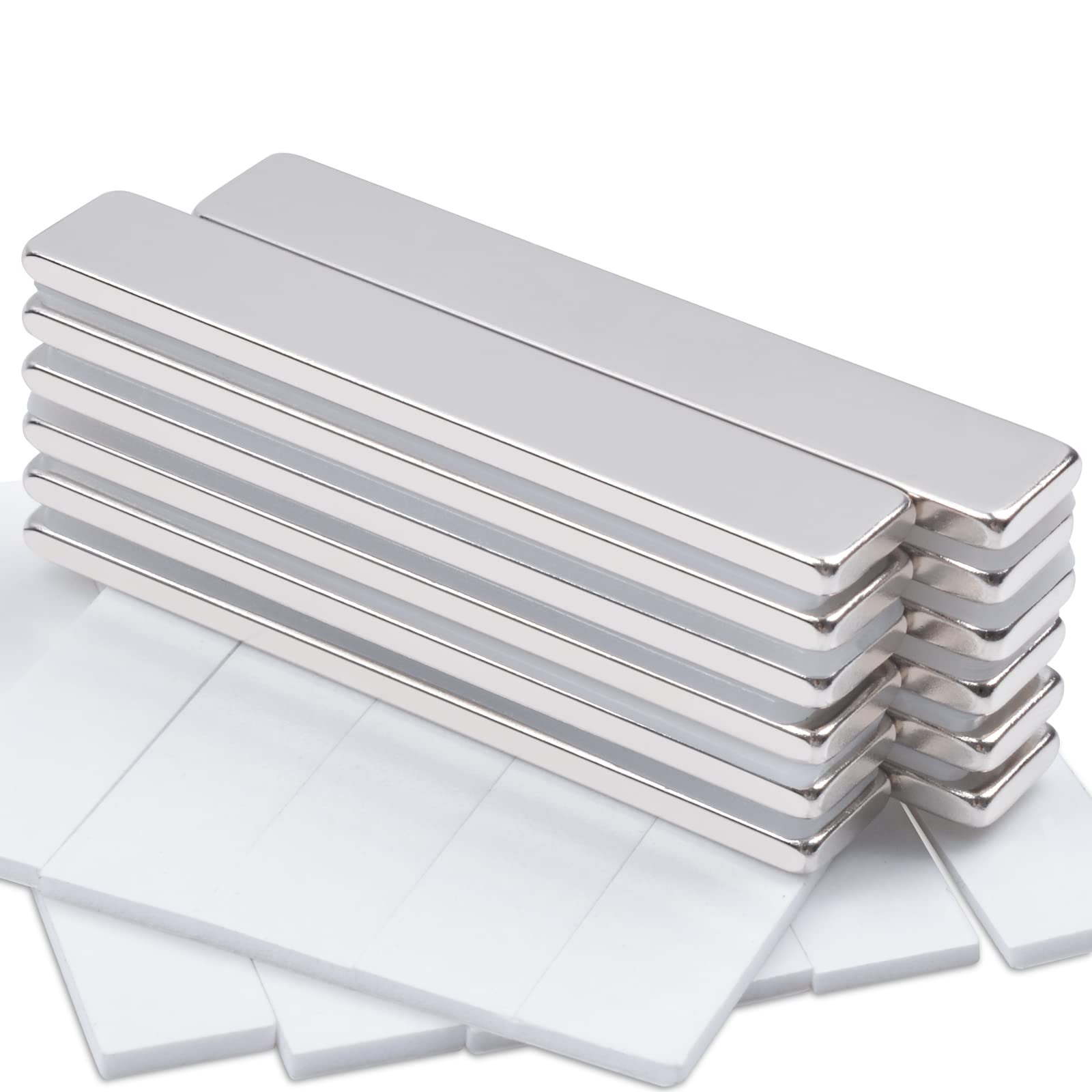 MAGXCENE 12 Pack Powerful Neodymium Bar Magnets, 60x10x3 mm Permanent Strong Rare Earth Magnet Bar with Double Sided Adhesive, Heavy Duty Bar Magnets