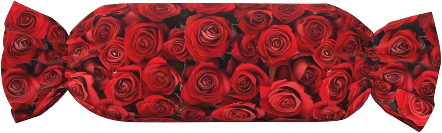 Red Rose Print Candy Cylindrical Comfortable Pillow Throw Pillows Home Decor Easy Maintenance
