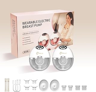 Electric Breast Pump Hands Free Wearable Portable Breastfeeding Pumps Wireless Quiet Anti-Leaking with Voice Broadcast Heating 4 Mode 12 Levels Suction Double 24mm (White)
