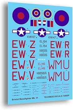 Techmod 72005 1/72 بريستول بوفايتر السادس 1942-1943 ملصق مبلل للطائرات الحرب العالمية الثانية
