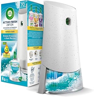 Airwick Active Fresh Deodorante per Ambienti, Confezione con 1 Diffusore Automatico senza gas, 1 Ricarica alla Fragranza Brezza Marina e Magnolia 228ml, 2 Pile AA, Neutralizza Odori 24/7