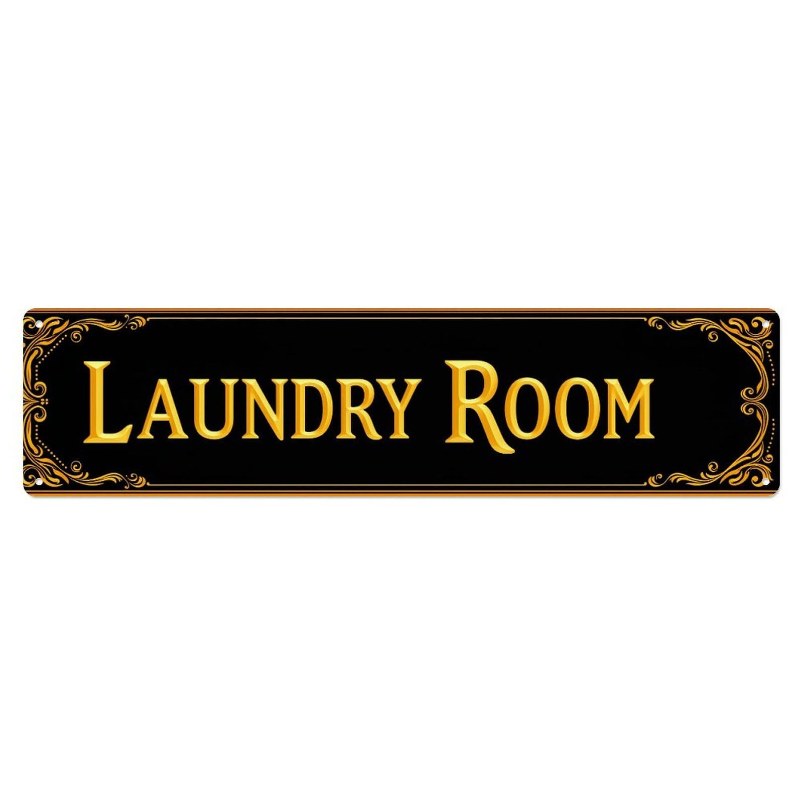 Laundry Room Sign Ornate Gold Tin Sign Vintage Metal Poster Retro Bar, Home, Man Cave, Kitchen, Laundry Room Wall Art Decor Gift 4x16 Inch