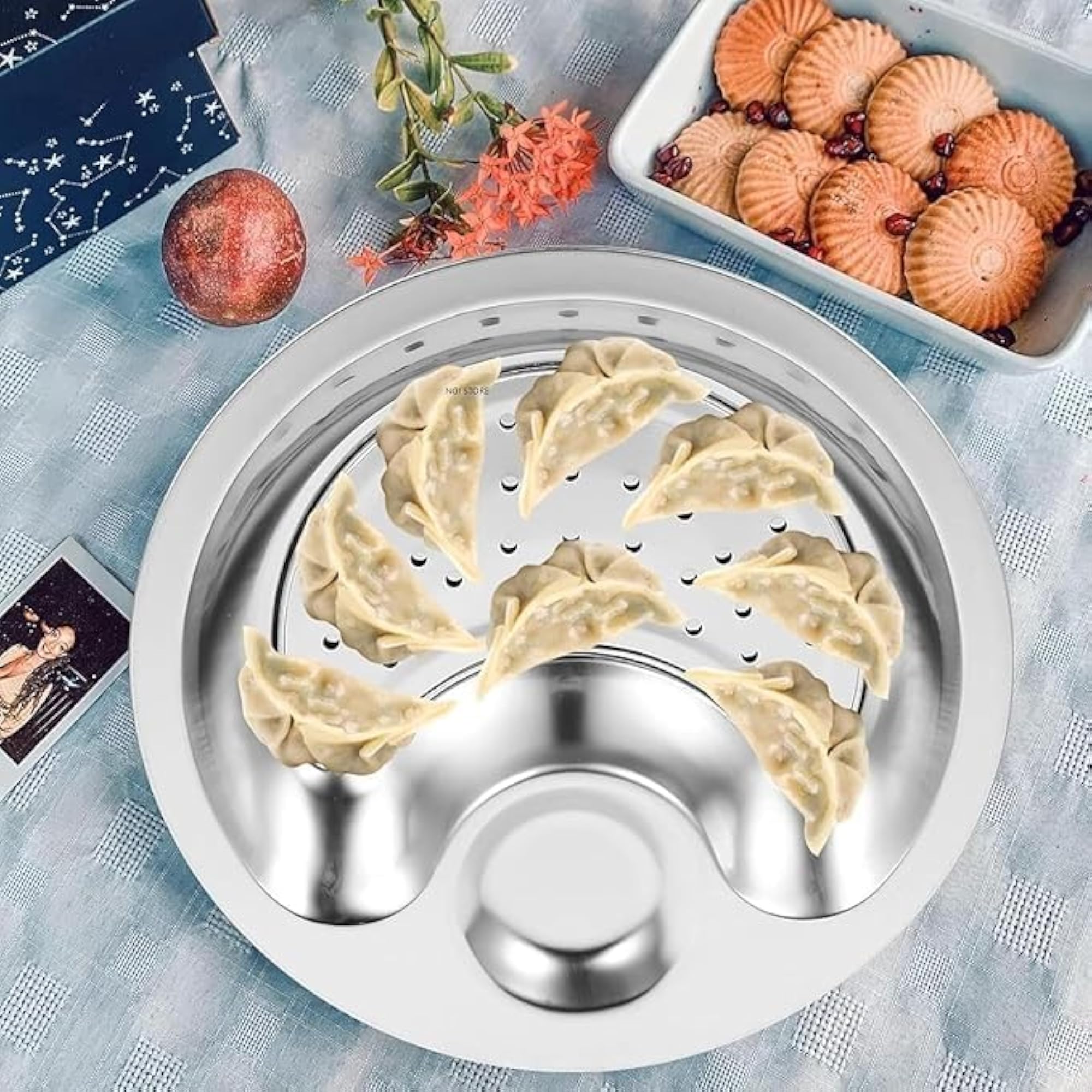 Double Layer Dumpling Plate with Dipping Saucer