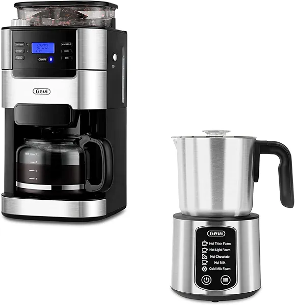 Gevi 10-Cup Coffee Maker with 5 in 1 Milk Frother and Steamer