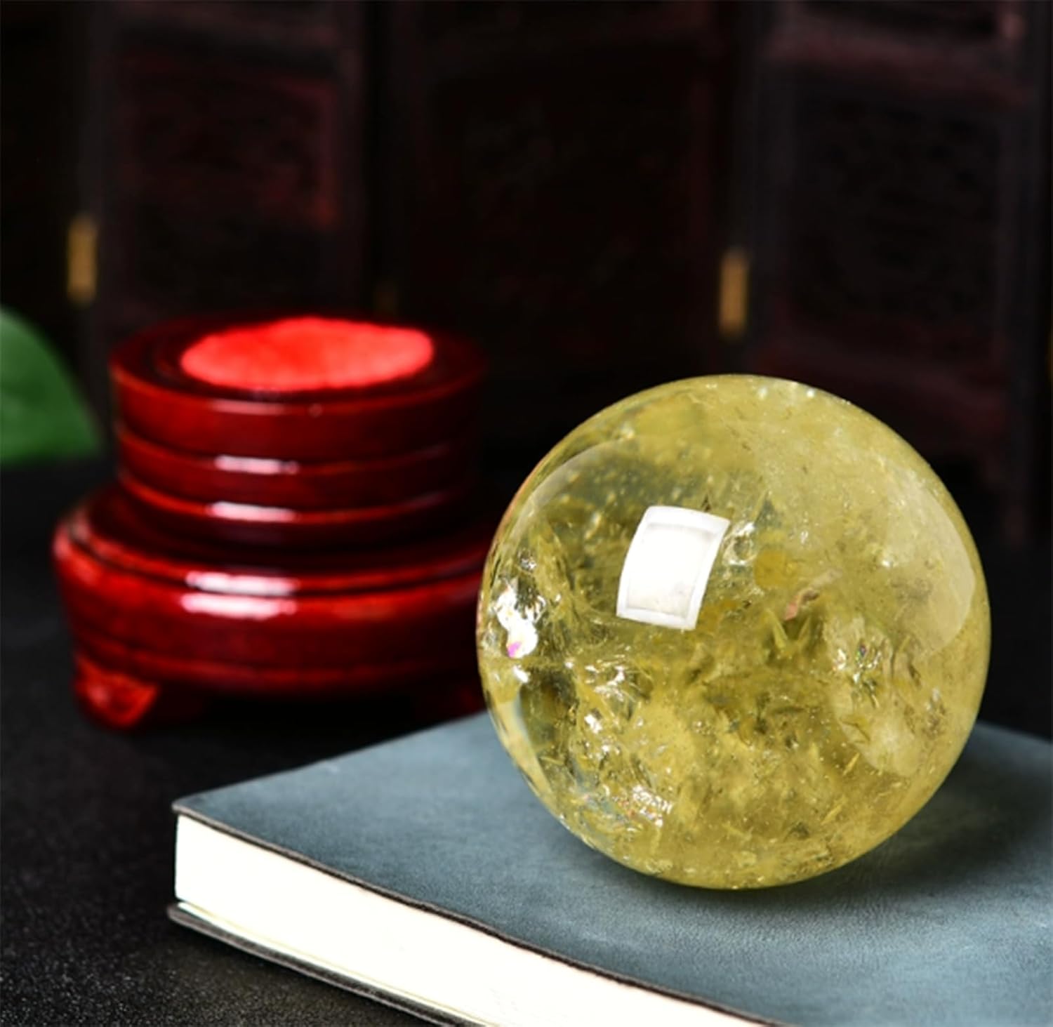 Yellow Citrine Sphere with Base,Polished Stone Ball Ornaments,Home Decorative Crystal Ball for Wealth, Success & Abundance,80mm