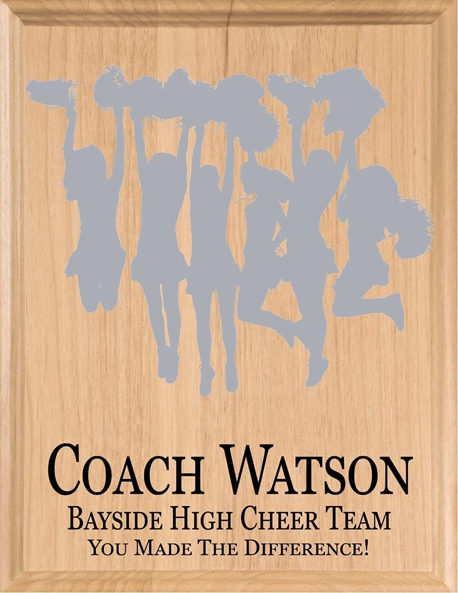 Cheer Team Coach Gift Plaque SIGNABLE PERSONALIZED Cheer Coaches Award Trophy For Team Signatures & Thank You Notes - Solid Wood - 8.5in x 11in x .75in
