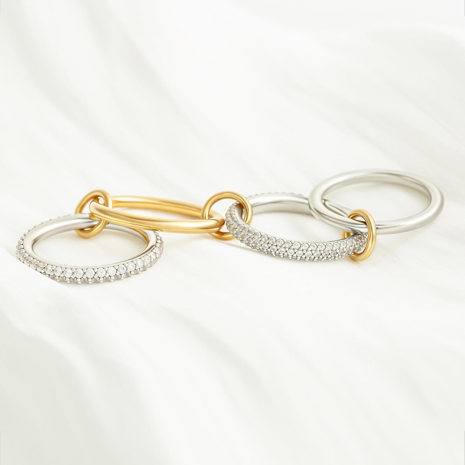 BKC Gold Stackable Rings for Women, 14k Gold Plated Chunky Statement Cubic Zirconia Rings, Silver Gold Multi Ring Interlocking Mixed Metals Stack Rings Set Non Tarnish - Image 7