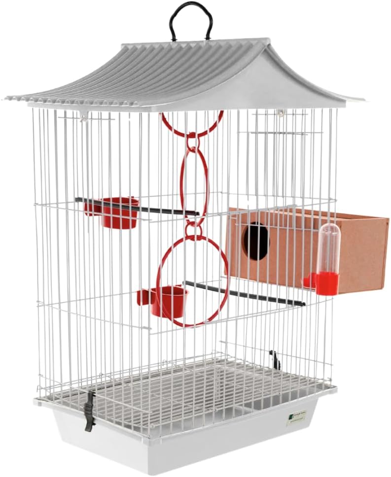 Gaiola Viveiro Para Pássaros Calopsita Agapornis Periquitos Ninho Externo Completa Teto Chinês (Branco, Sem suporte)