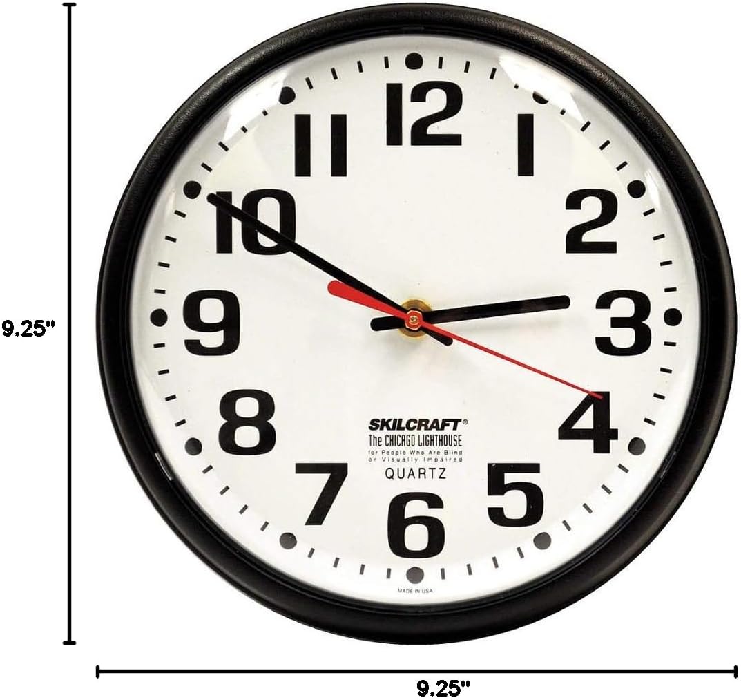 SKILCRAFT 6645-01-389-7958 Plastic Slimline Wall Clock with White Face, 9-1/4-Inch Diameter, Black