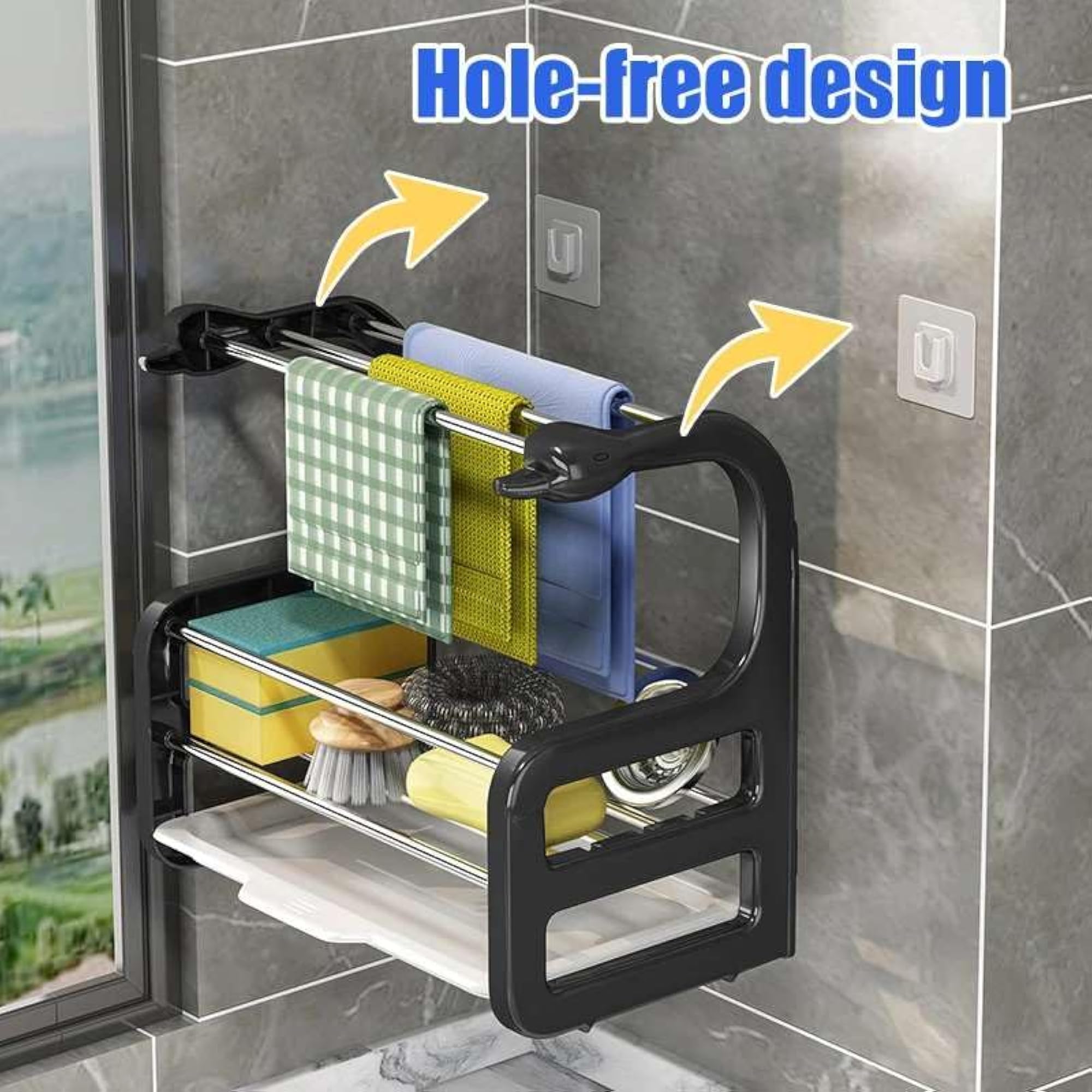 Wall-Mounted Kitchen Organizer for Sponge, Soap & Brush