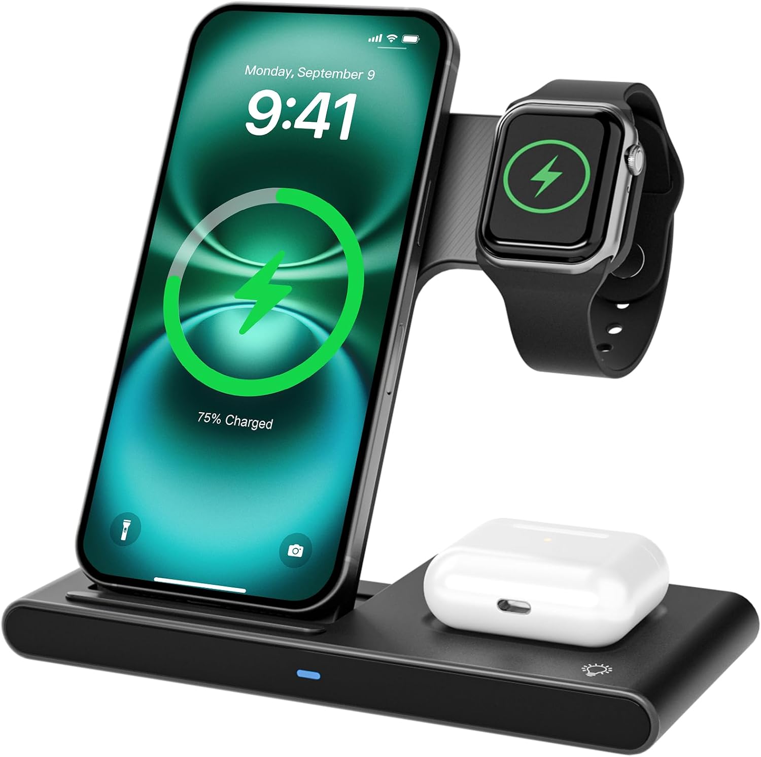 Case-Friendly 3 in 1 Foldable Qi Wireless Charging Dock, Charger Stand for iPhone 17-12, Apple Watch & AirPods, Compact for Home & Office (Black)