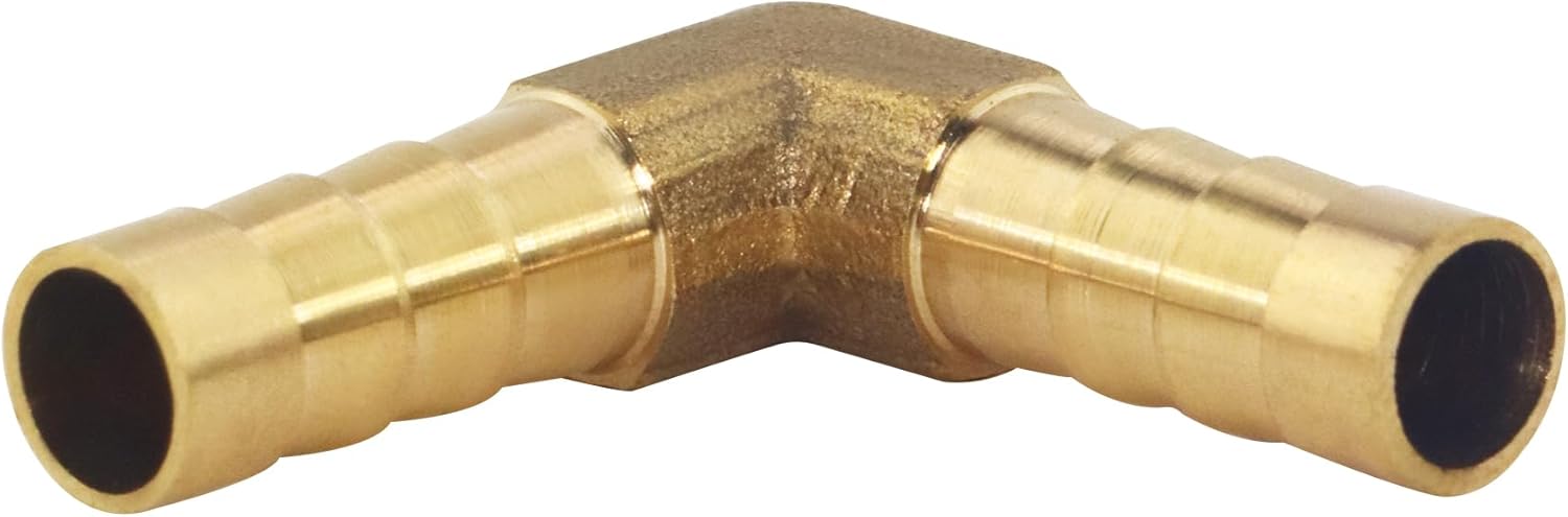 5 PCS Brass 3/4" Hose Barb Elbow 90 Degree L Right Angle Barbed Fitting, with 10 Hose Clamps and 1 pair Gloves, for Water Fuel Air