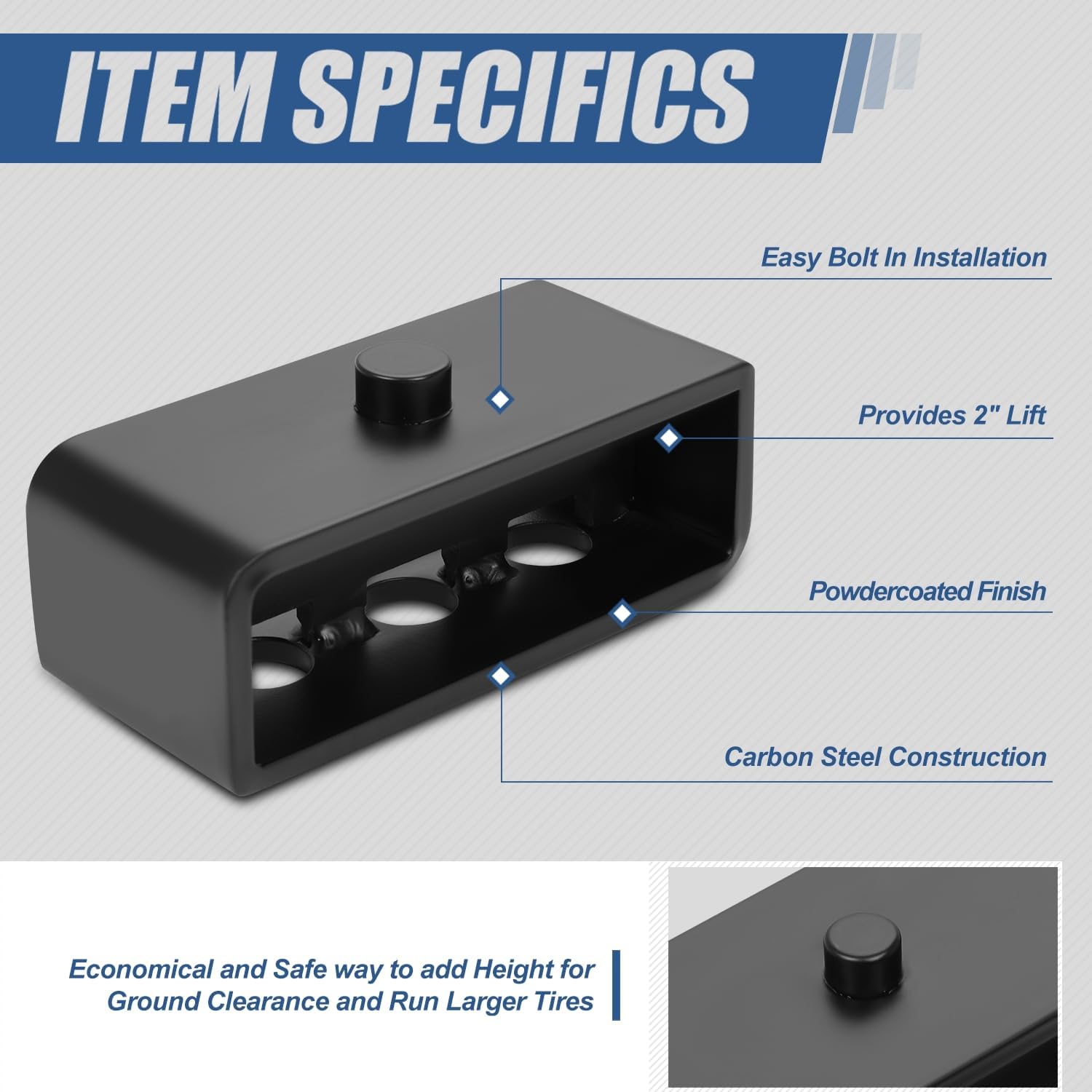 Auto Dynasty 2" Rear Lift Block Kits Compatible with 2003-2013 Dodge Ram 1500 2500 3500 w/Megacab & 4WD, 3.5" Axle, Set of 2 Leaf Spring Leveling Lift Blocks and U-Bolts, Powdercoated Black